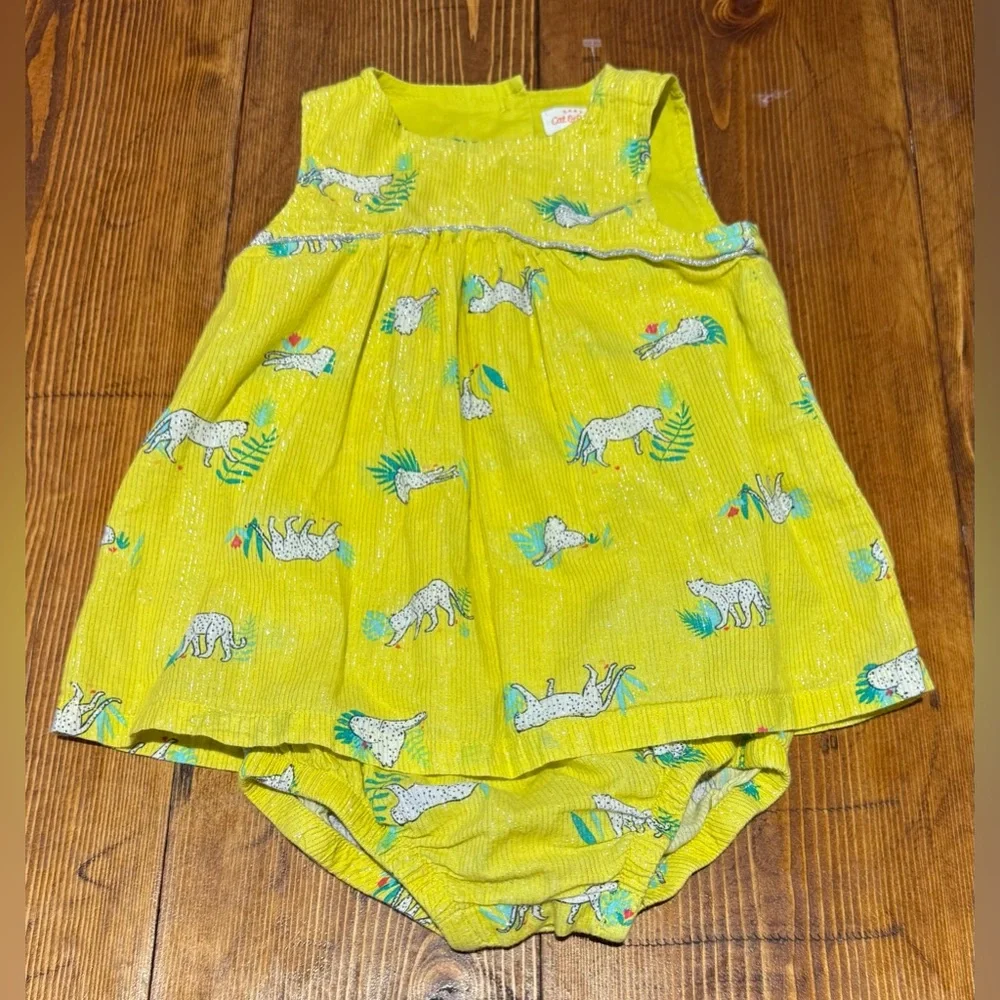 Chartreuse & Shimmer with Animal Print Cat&Jack Dress Size 12m